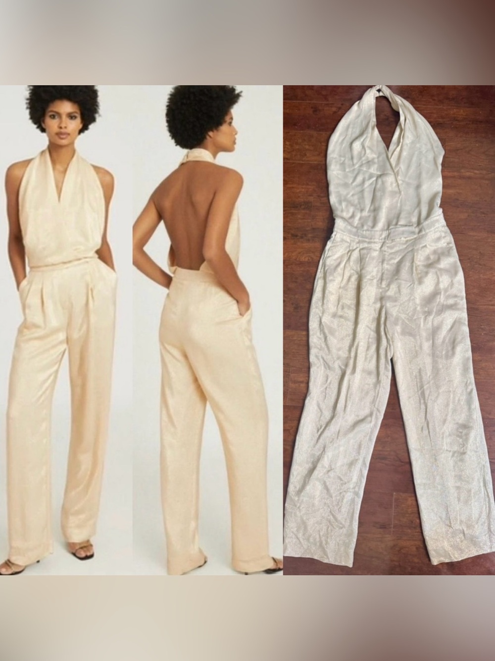 REISS JODY GOLD METALLIC BACKLESS JUMPSUIT WOMENS SIZE 8 MSRP $520~NEW
